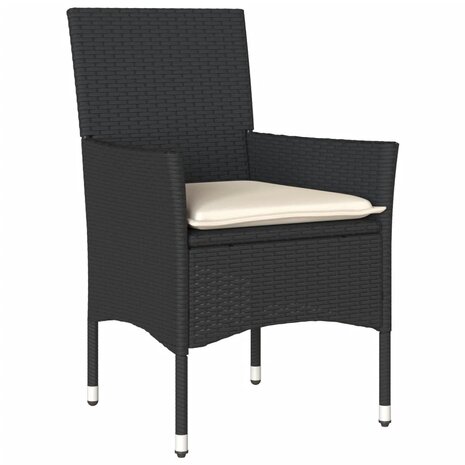 3-delige Tuinset met kussens poly rattan en glas zwart 3