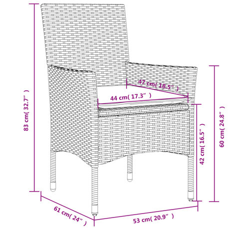 3-delige Tuinset met kussens poly rattan en glas grijs 8