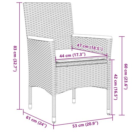 3-delige Tuinset met kussens poly rattan en acaciahout zwart 8