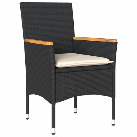 3-delige Tuinset met kussens poly rattan en glas zwart 3