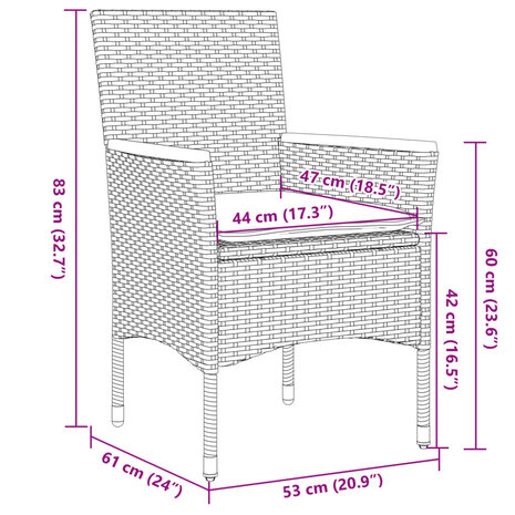 3-delige Tuinset met kussens poly rattan en glas zwart 8