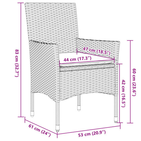 3-delige Tuinset met kussens poly rattan en acaciahout zwart 8