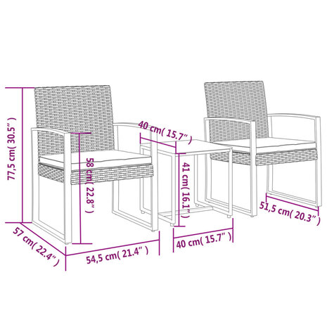 3-delige Tuinset met kussens polypropeen rattan bruin 7