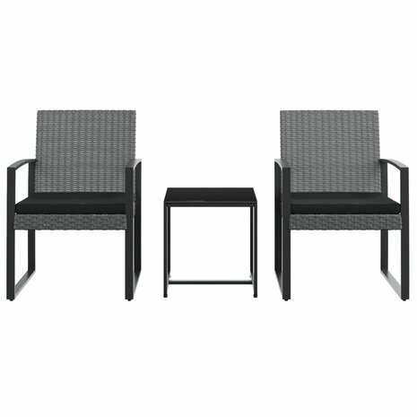 3-delige Tuinset met kussens polypropeen rattan donkergrijs 3
