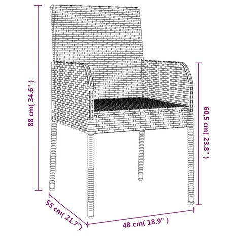Tuinstoelen 2 st met kussens poly rattan grijs 9
