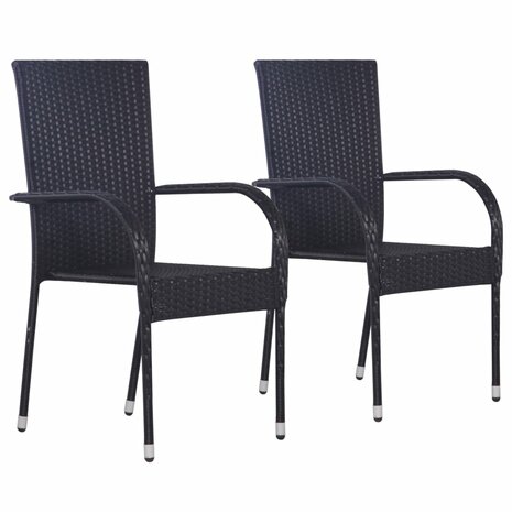 Tuinstoelen stapelbaar 2 st poly rattan zwart 1