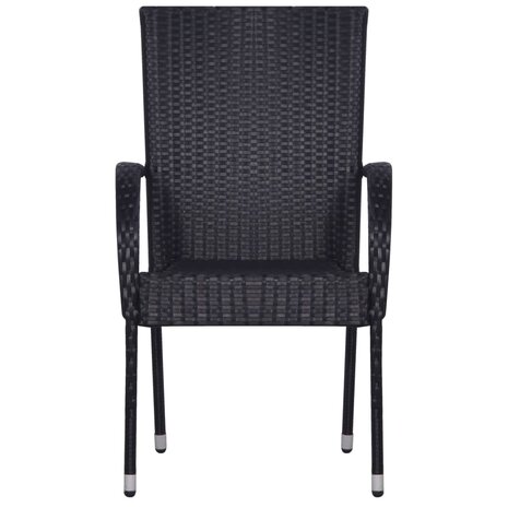 Tuinstoelen stapelbaar 2 st poly rattan zwart 3