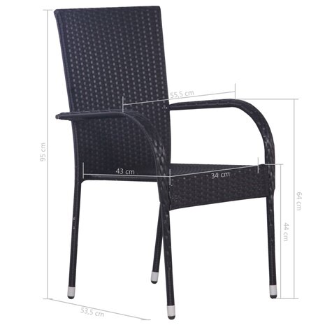 Tuinstoelen stapelbaar 2 st poly rattan zwart 6