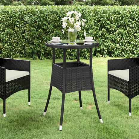 Tuintafel Ø60x75 cm gehard glas en poly rattan zwart 1