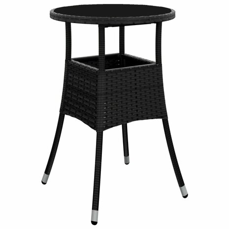 Tuintafel Ø60x75 cm gehard glas en poly rattan zwart 2