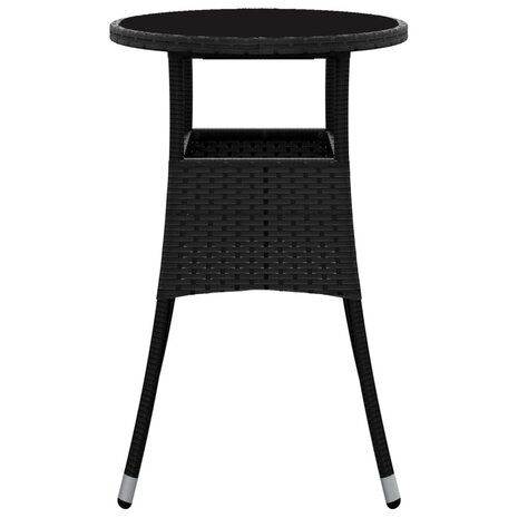 Tuintafel Ø60x75 cm gehard glas en poly rattan zwart 3