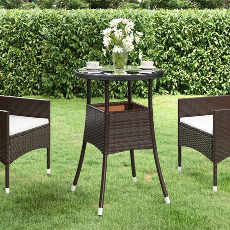 Tuintafel Ø60x75 cm gehard glas en poly rattan bruin 1