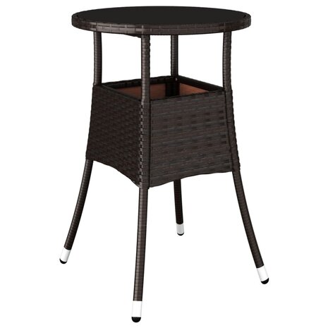 Tuintafel Ø60x75 cm gehard glas en poly rattan bruin 2