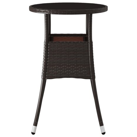 Tuintafel Ø60x75 cm gehard glas en poly rattan bruin 3