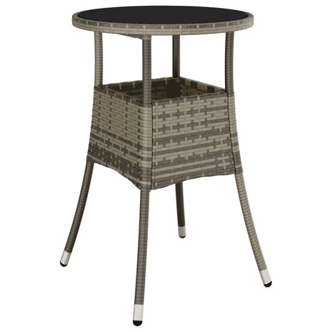 Tuintafel Ø60x75 cm gehard glas en poly rattan grijs 2