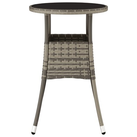 Tuintafel Ø60x75 cm gehard glas en poly rattan grijs 3