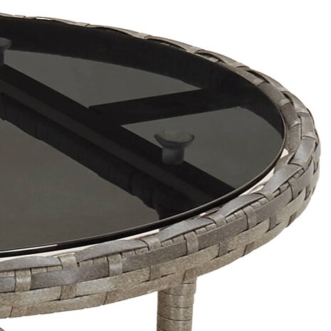 Tuintafel Ø60x75 cm gehard glas en poly rattan grijs 5