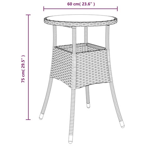 Tuintafel Ø60x75 cm gehard glas en poly rattan grijs 6