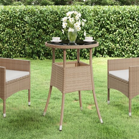 Tuintafel Ø60x75 cm gehard glas en poly rattan beige 1