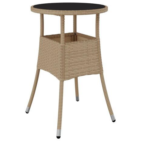 Tuintafel Ø60x75 cm gehard glas en poly rattan beige 2