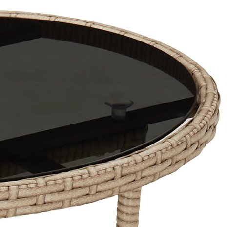 Tuintafel Ø60x75 cm gehard glas en poly rattan beige 5