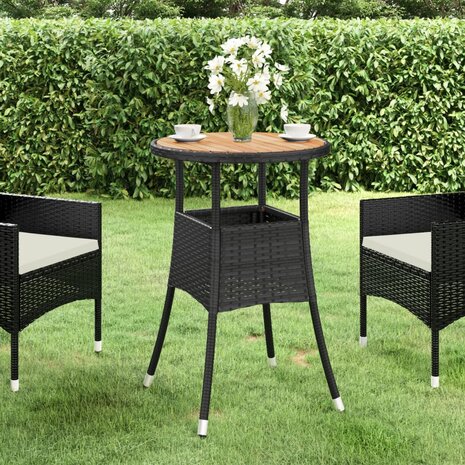 Tuintafel Ø60x75 cm acaciahout en poly rattan zwart 1