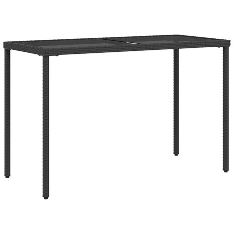 Tuintafel met glazen blad 115x54x74 cm poly rattan zwart 2