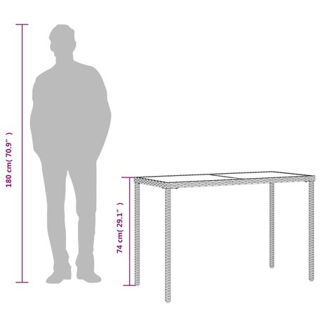 Tuintafel met glazen blad 115x54x74 cm poly rattan zwart 9