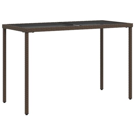 Tuintafel met glazen blad 115x54x74 cm poly rattan bruin 2