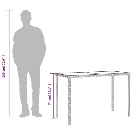 Tuintafel met glazen blad 115x54x74 cm poly rattan bruin 9