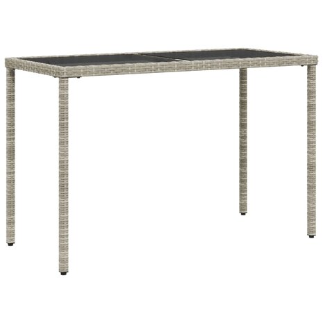 Tuintafel met glazen blad 115x54x74 cm poly rattan lichtgrijs 2