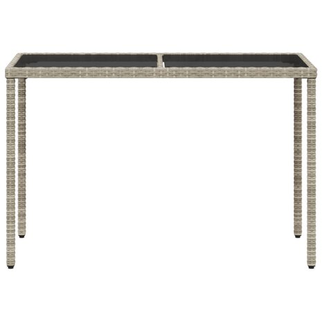Tuintafel met glazen blad 115x54x74 cm poly rattan lichtgrijs 4