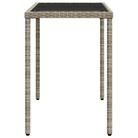 Tuintafel met glazen blad 115x54x74 cm poly rattan lichtgrijs 5