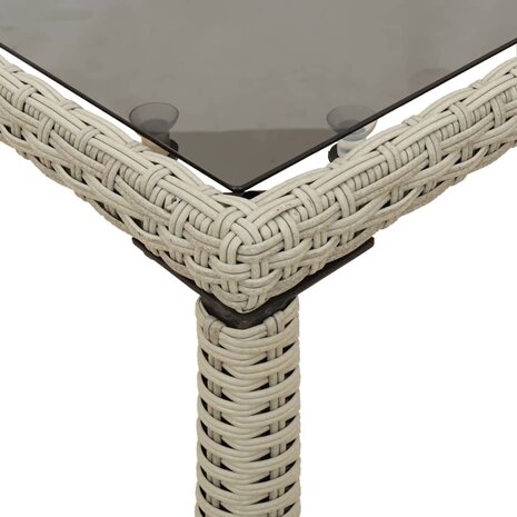 Tuintafel met glazen blad 115x54x74 cm poly rattan lichtgrijs 8
