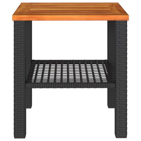 Tuintafel 40x40x42 cm poly rattan en acaciahout zwart 4