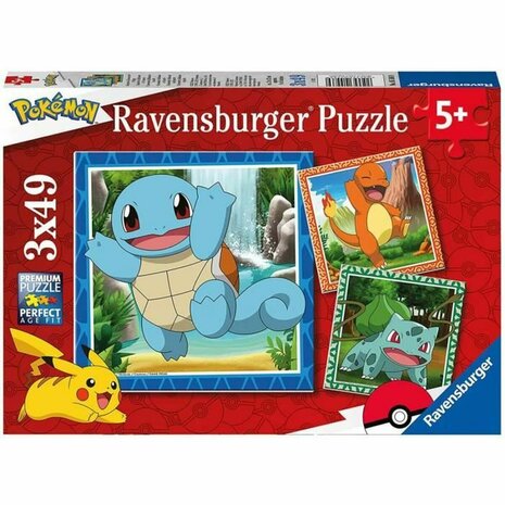 Set van 3 Puzzels Pokémon Ravensburger 05586 Bulbasaur, Charmander & Squirtle 147 Onderdelen 1
