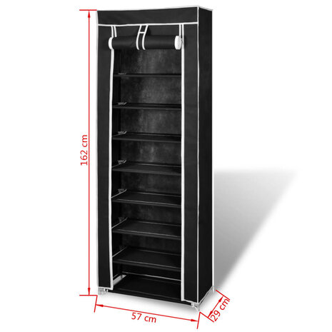 Schoenenkast met hoes 57x29x162 stof zwart 7