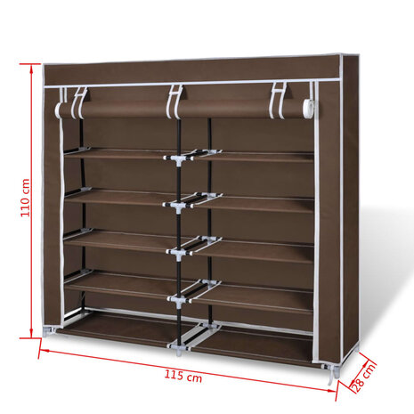 Schoenenkast met hoes 115x28x110 stof bruin  7