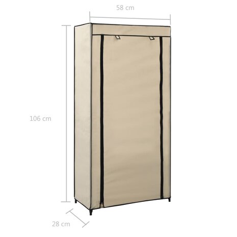 Schoenenkast met hoes 58x28x106 cm stof crème 7
