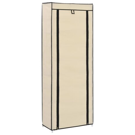 Schoenenkast met hoes 57x29x162 cm stof crème 3