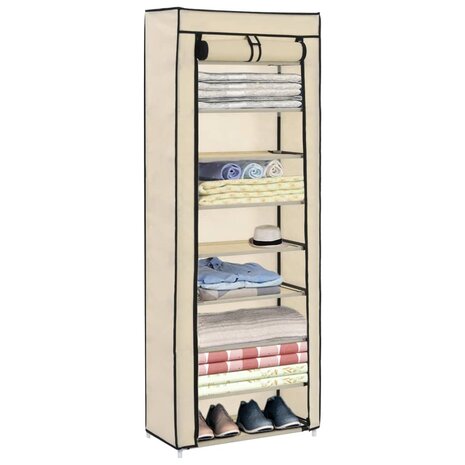 Schoenenkast met hoes 57x29x162 cm stof crème 8