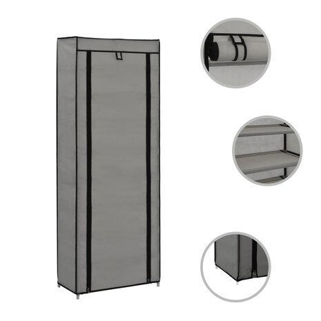 Schoenenkast met hoes 57x29x162 cm stof grijs 5