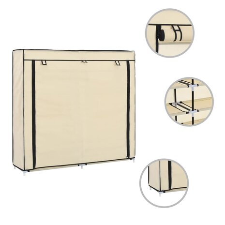 Schoenenkast met hoes 115x28x110 cm stof crème 2