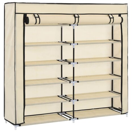 Schoenenkast met hoes 115x28x110 cm stof crème 3