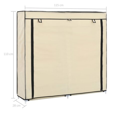 Schoenenkast met hoes 115x28x110 cm stof crème 8
