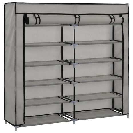 Schoenenkast met hoes 115x28x110 cm stof grijs 3