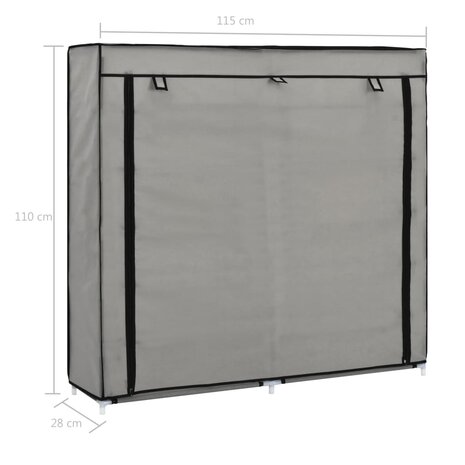 Schoenenkast met hoes 115x28x110 cm stof grijs 8