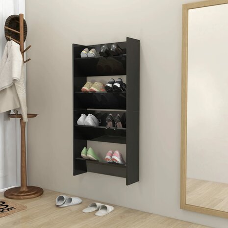 Wandschoenenkasten 2 st 60x18x60 cm hout hoogglans zwart 3