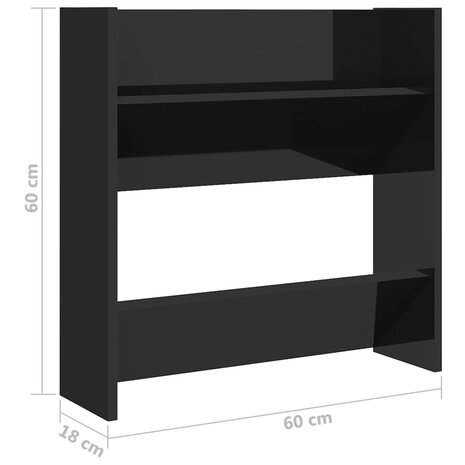 Wandschoenenkasten 2 st 60x18x60 cm hout hoogglans zwart 8
