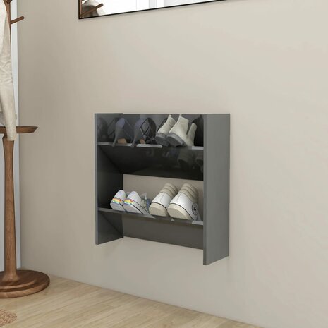 Wandschoenenkast 60x18x60 cm bewerkt hout hoogglans grijs 1